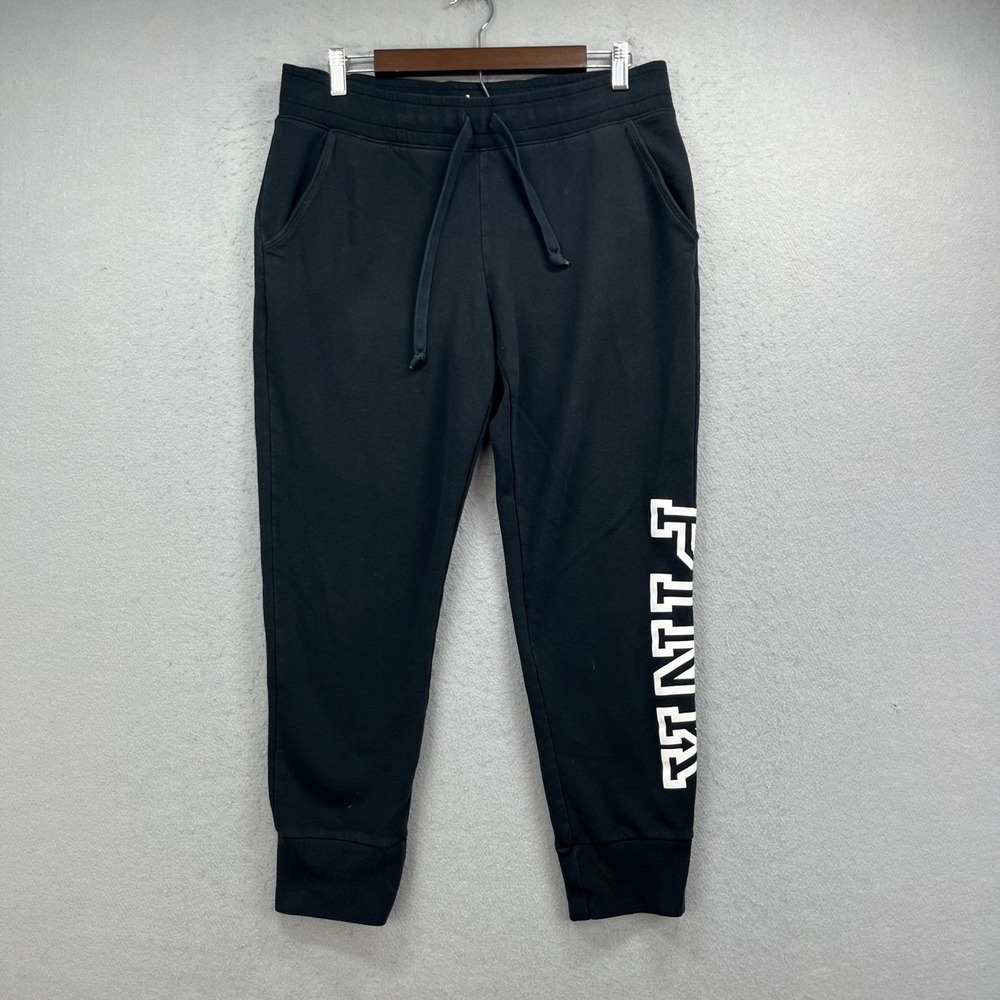 PINK Victorias Secret Sweatpants Women Large Black Jogger Fleece Lounge Comfy